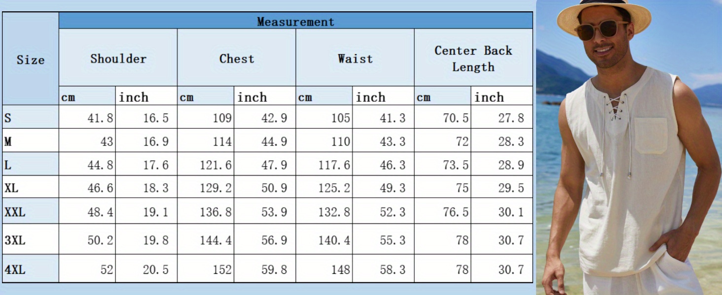 mens cotton linen top casual sleeveless lace up beach hippie tops bohemian renaissance pirate tunic crew neck printed pattern non stretch knit fabric regular fit for summer sports vest details 4