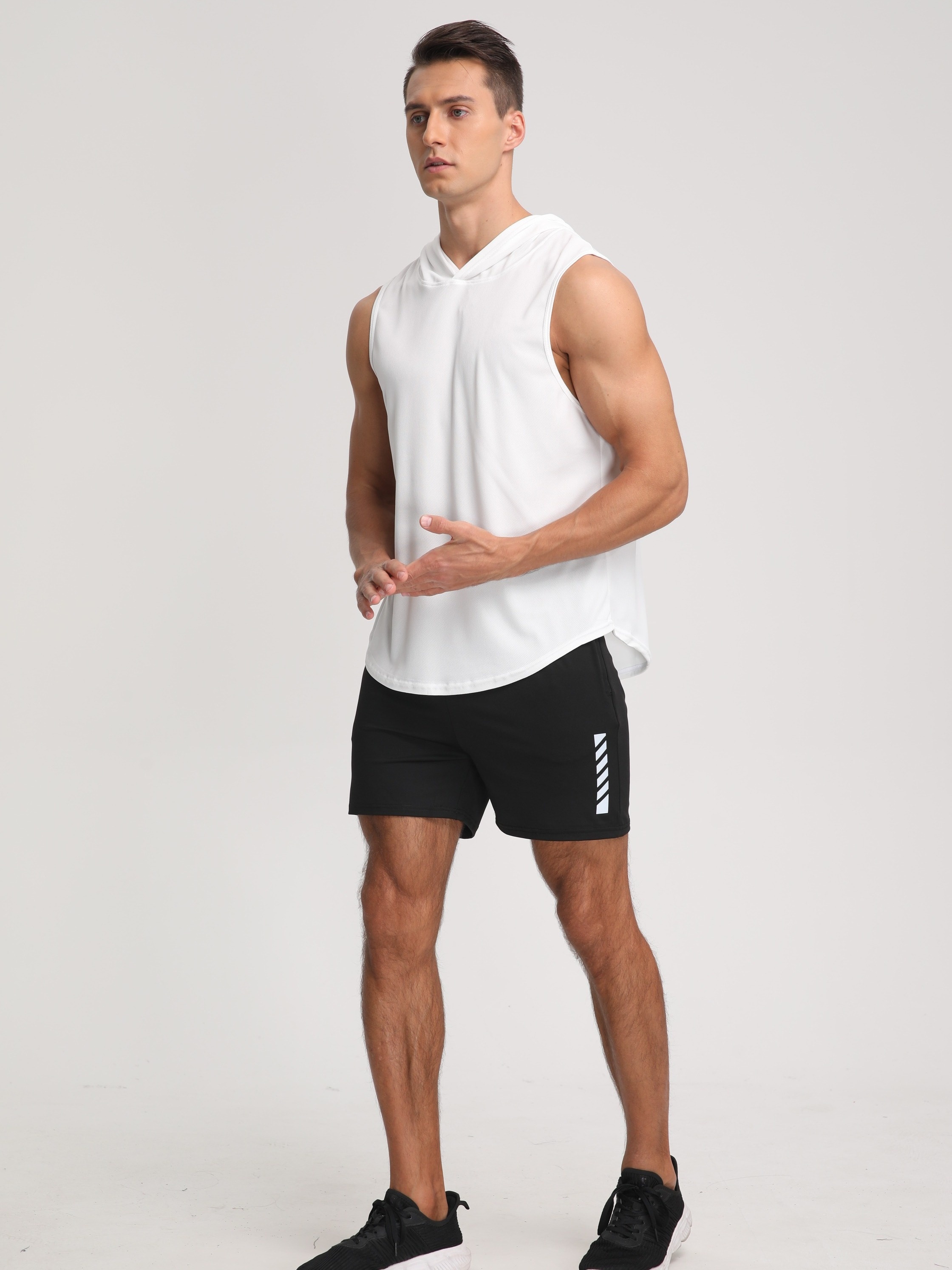 mens solid color stretch hooded sweatshirt mens pullover tops for gym fitness spring and summer details 4