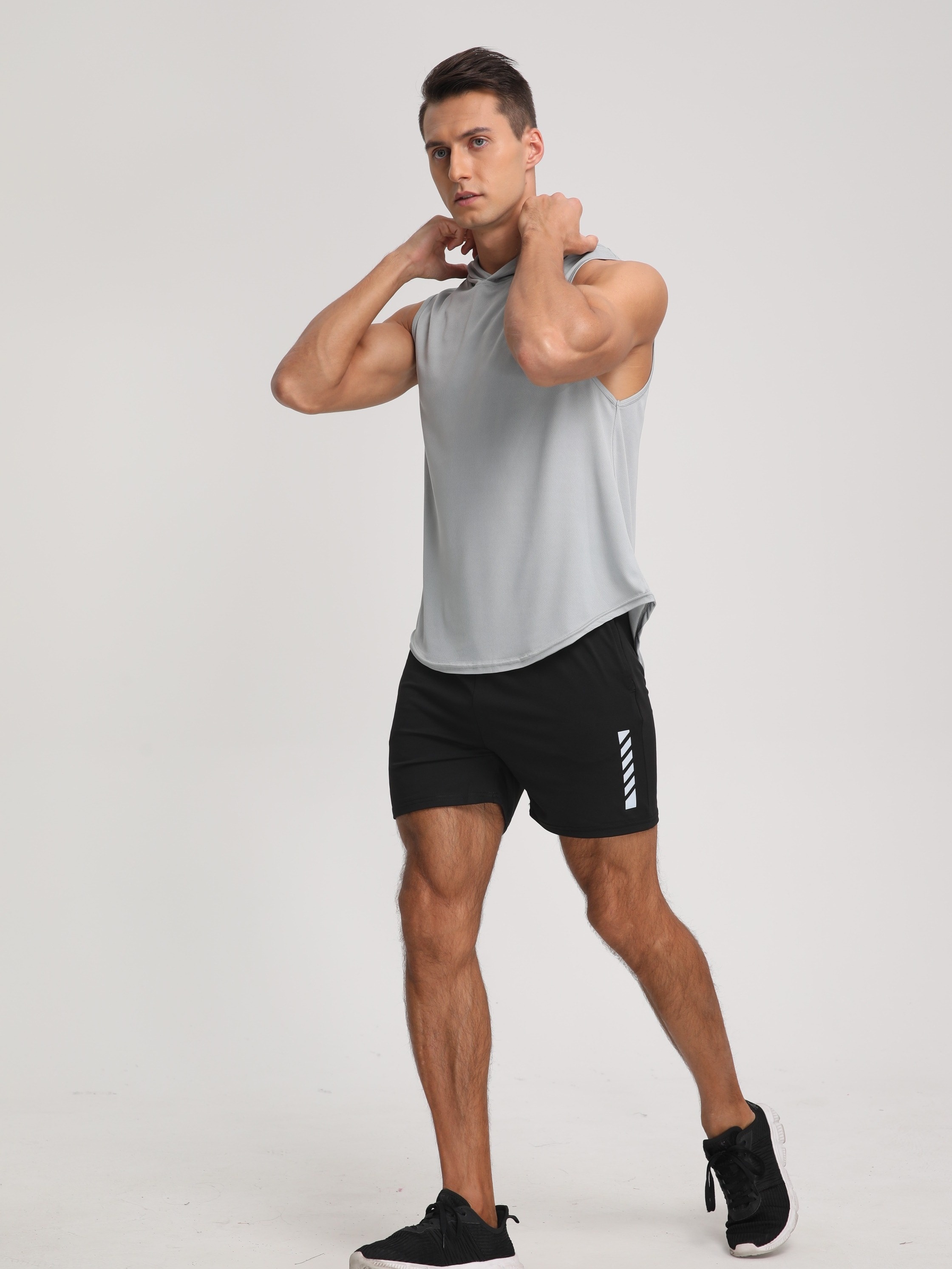 mens solid color stretch hooded sweatshirt mens pullover tops for gym fitness spring and summer details 6