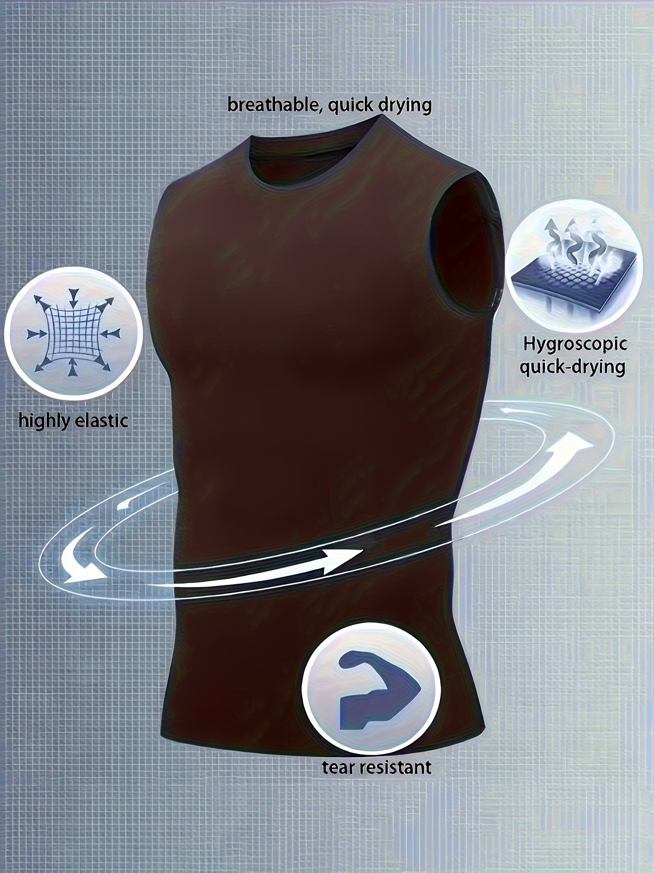 mens solid top active crew neck high stretch skinny quick dry sleeveless top mens clothing for summer outdoor details 0