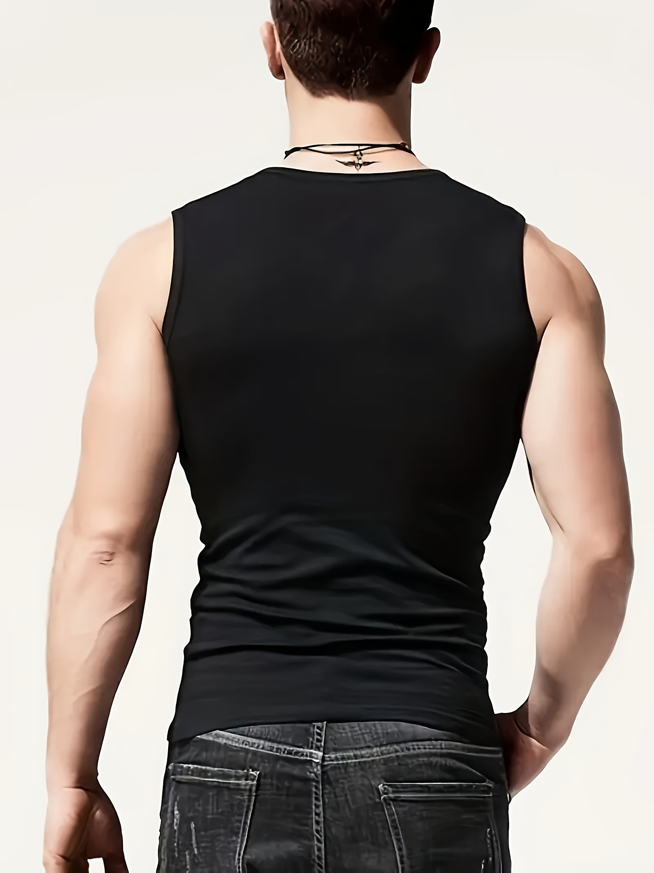 mens solid top active crew neck high stretch skinny quick dry sleeveless top mens clothing for summer outdoor details 3
