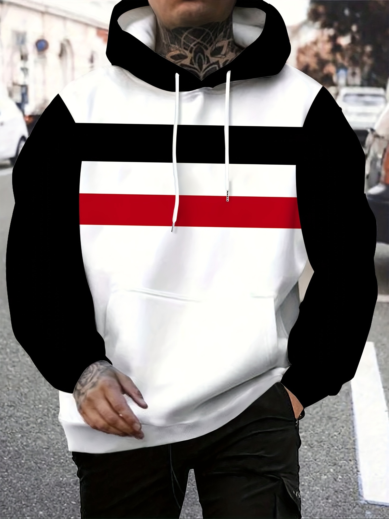 mens plus size hoodie with pullover polyester machine washable plus size details 3