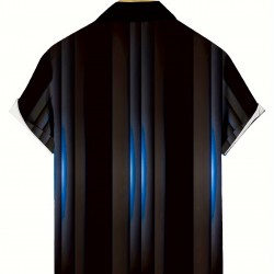 Plus Size Men's Trendy Stripe Print Short Sleeve Button Up Lapel Shirt For Summer Daily, Perfect For Holiday Resort Dress, Stylish Collared Top